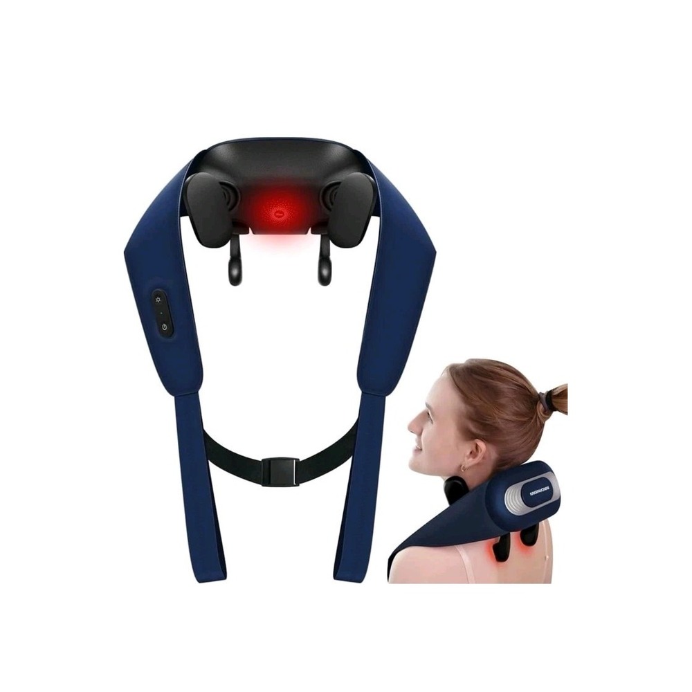 KingPavonini Neck Massager with Heat Voice Prompt Blue EMK-158K